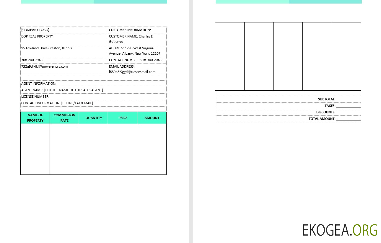 Modèle de facture de commission de courtage immobilier